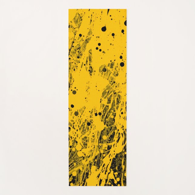 Black and Yellow Paint Splashes Yoga Mat (Front)