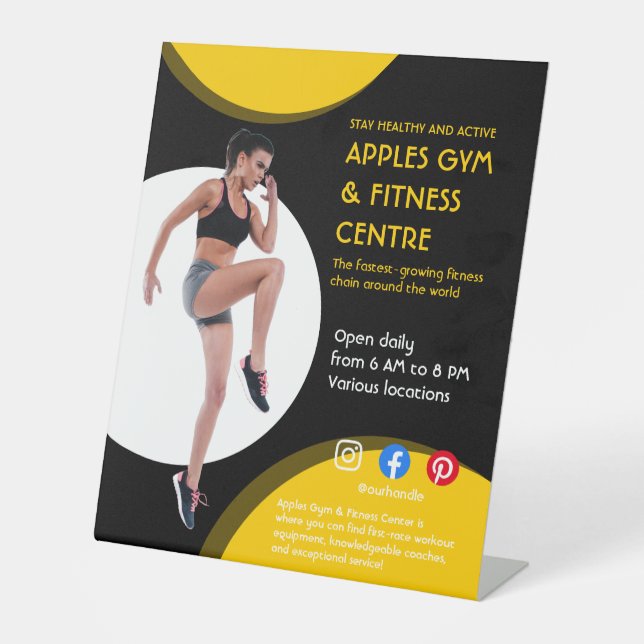 black and yellow Photo gym personal trainer fit  F Pedestal Sign (Front)