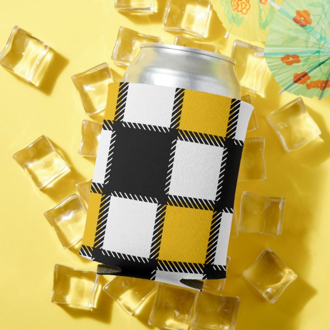 Black and Yellow Plaid Check Can Cooler (In Situ Summer)