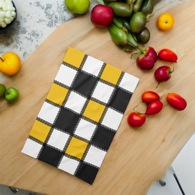 Black and Yellow Plaid Check Kitchen Towel (Kitchen Towel)