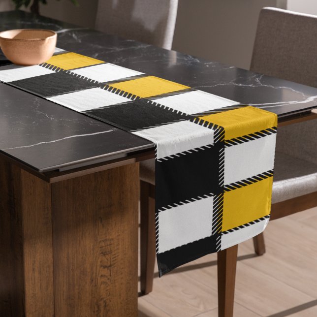 Black and Yellow Plaid Check Long Table Runner (table runner)