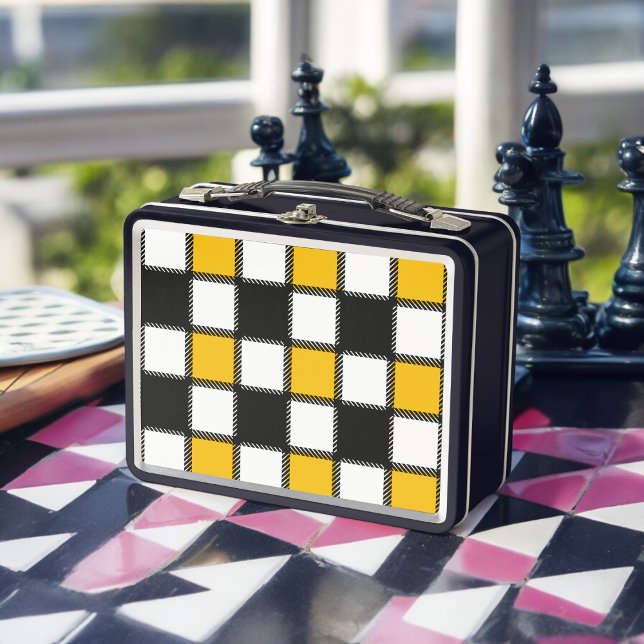 Black and Yellow Plaid Check Metal Lunch Box (lunchbox)