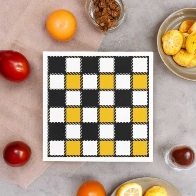 Black and Yellow Plaid Check Napkin (dinner napkin)