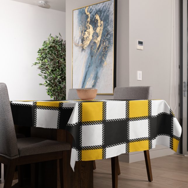 Black and Yellow Plaid Check Tablecloth (table cloth)