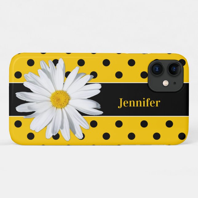 Black and Yellow Polka Dots, Daisy iPhone 11 Case (Back (Horizontal))