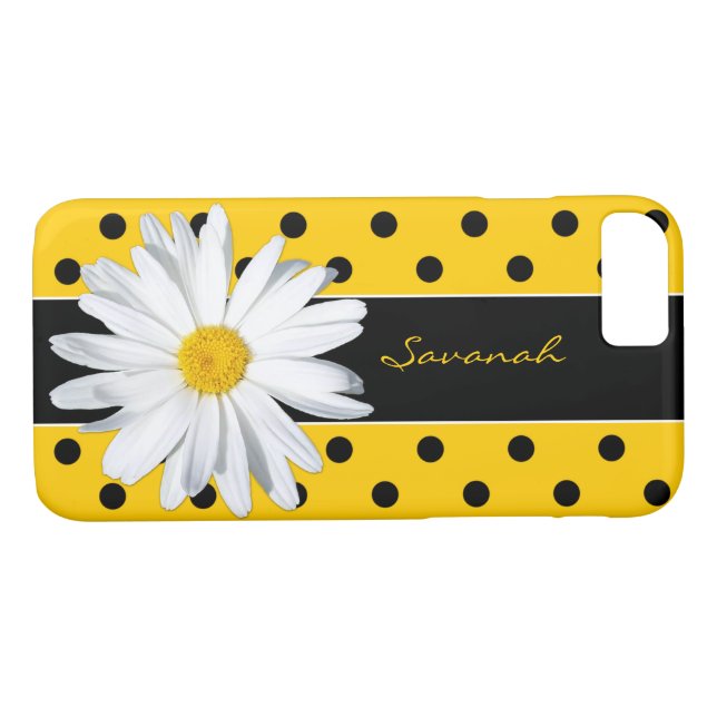 Black and Yellow Polka Dots, Daisy iPhone 8/7 Case (Back (Horizontal))