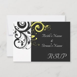 Black and Yellow Reverse Swirl RSVP Card