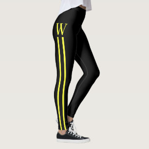 Black and Yellow Side Striped Monogram Athletic Leggings