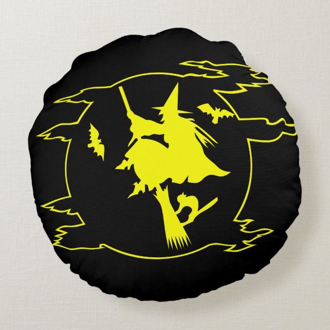 Black and Yellow skulls Witch Halloween pillow (Back)