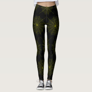 Black and yellow spider web Halloween pattern Leggings