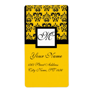 BLACK AND YELLOW SQUARE DAMASK MONOGRAM