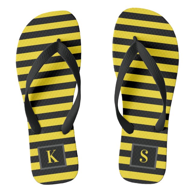 Black and Yellow stripes Bumble Bee Flip Flops (Footbed)