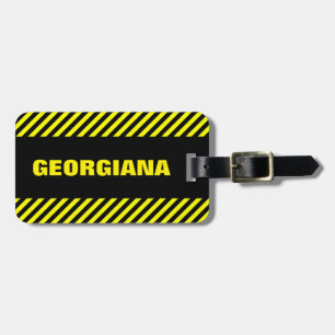 Black and Yellow Stripes + Personalized Name Luggage Tag