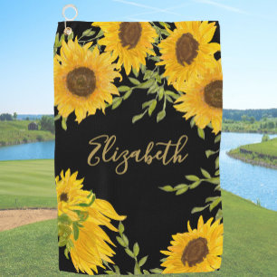 Black and Yellow Sunflower Floral custom ladies  Golf Towel