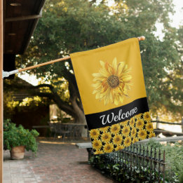 Black and Yellow Sunflower Welcome Home House Flag