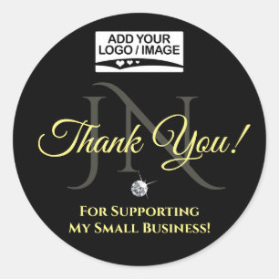 Black and Yellow Thank You Rhinestone Glam Elegant Classic Round Sticker