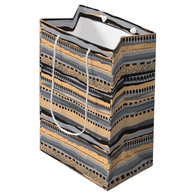 Black and yellow tribal geometric shapes pattern medium gift bag (Front Angled)