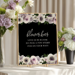 Black Anemone and Purple Floral Shower Flower Bar Poster