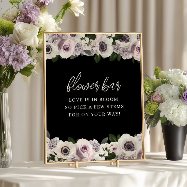 Black Anemone and Purple Floral Shower Flower Bar Poster (Creator Uploaded)