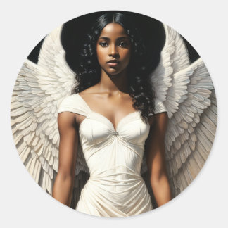 Black Angel Art African American Woman Classic Round Sticker