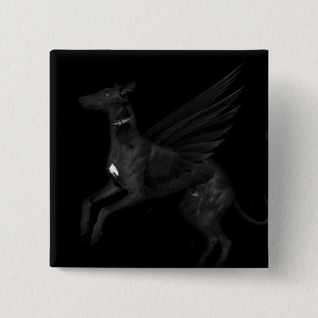 Black Angel Greyhound 2 Inch Square Button (Front)
