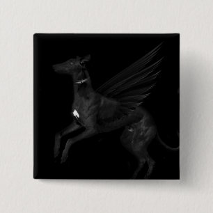 Black Angel Greyhound 2 Inch Square Button