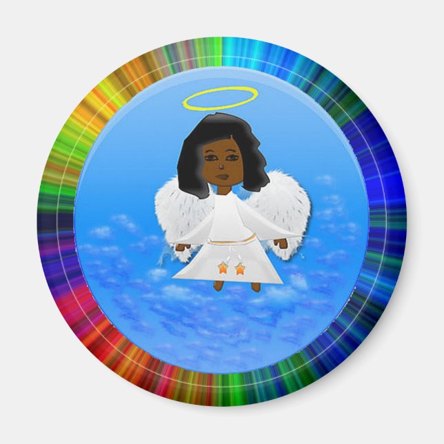 Black Angel Round Magnet (Front)
