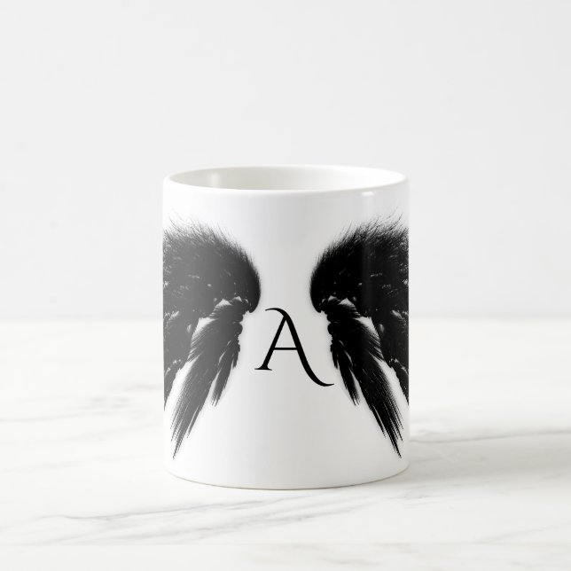 BLACK ANGEL WINGS Monogram Coffee Mug (Center)