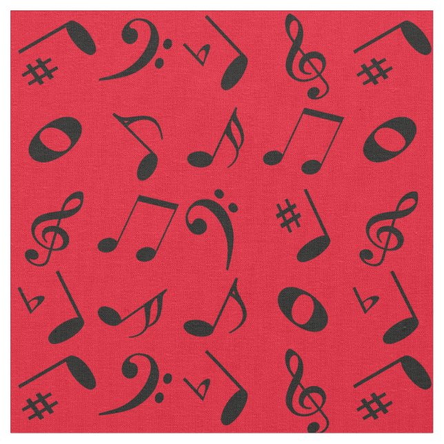 Black Angled Music Notes Pattern on Red Fabric (Close Up)