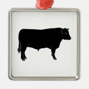Black Angus Bull Metal Ornament
