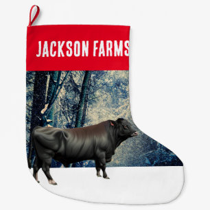 Black Angus Bull Winter Large Christmas Stocking