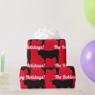 Black Angus Bulls on Red Wrapping Paper