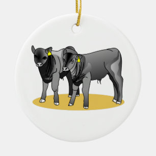 Black Angus Calves Ceramic Ornament