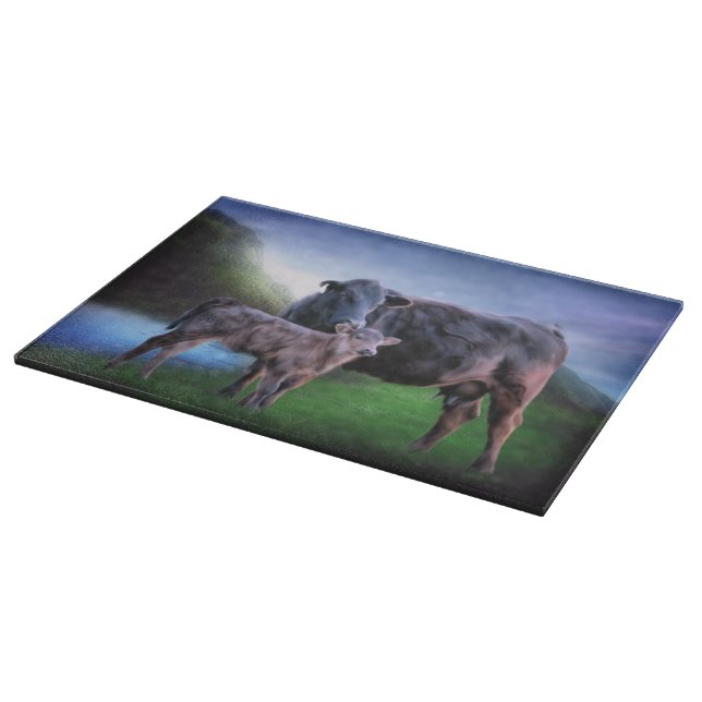Black Angus Cow and Calf Cutting Board (Corner)