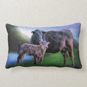 Black Angus Cow and Calf Lumbar Pillow