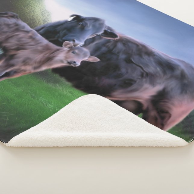 Black Angus Cow and Calf Sherpa Blanket (3/4)