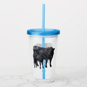 Black Angus Cow & Cute Calf Acrylic Tumbler