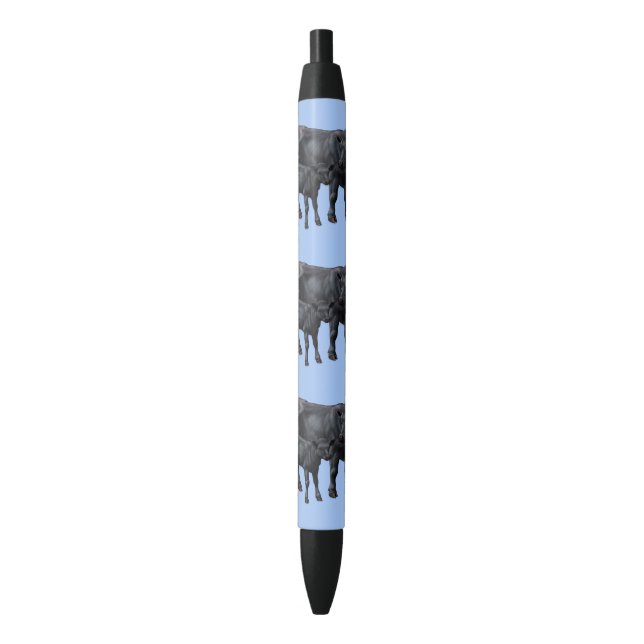 Black Angus Cow & Cute Calf Black Ink Pen (Front Vertical)