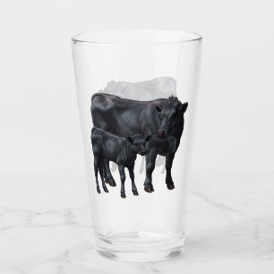 Black Angus Cow & Cute Calf Glass