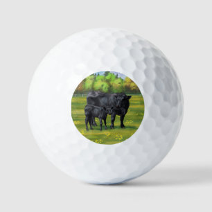 Black Angus Cow & Cute Calf Golf Balls