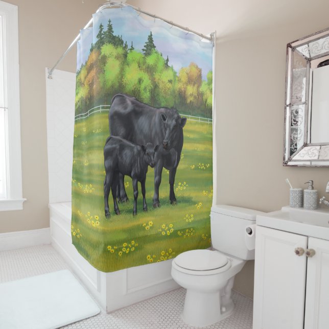 Black Angus Cow & Cute Calf in Summer Pasture (In Situ)