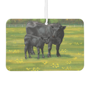 Black Angus Cow & Cute Calf in Summer Pasture Air Freshener