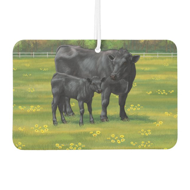 Black Angus Cow & Cute Calf in Summer Pasture Air Freshener (Front)