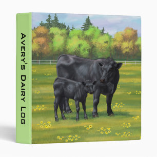 Black Angus Cow & Cute Calf in Summer Pasture Binder