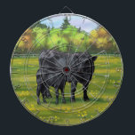 Black Angus Cow & Cute Calf in Summer Pasture Dartboard<br><div class="desc">The Black Angus is a Scottish breed of beef cattle that originated from cattle breeds native to Aberdeen, Banff, Kincardine, and Angus in north-eastern Scotland. Their colour is always solid black, and they do not have horns. It is a small, stocky breed that is popular for its ruggedness and high...</div>