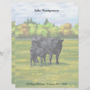 Black Angus Cow & Cute Calf in Summer Pasture Lett Letterhead