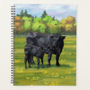 Black Angus Cow & Cute Calf in Summer Pasture Planner