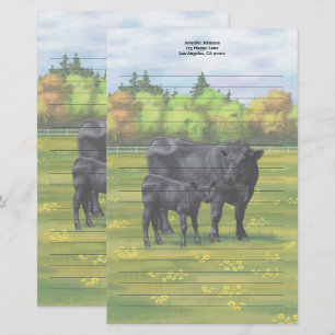 Black Angus Cow & Cute Calf in Summer Pasture Stationery