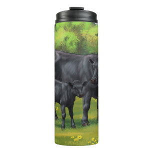 Black Angus Cow & Cute Calf in Summer Pasture Thermal Tumbler