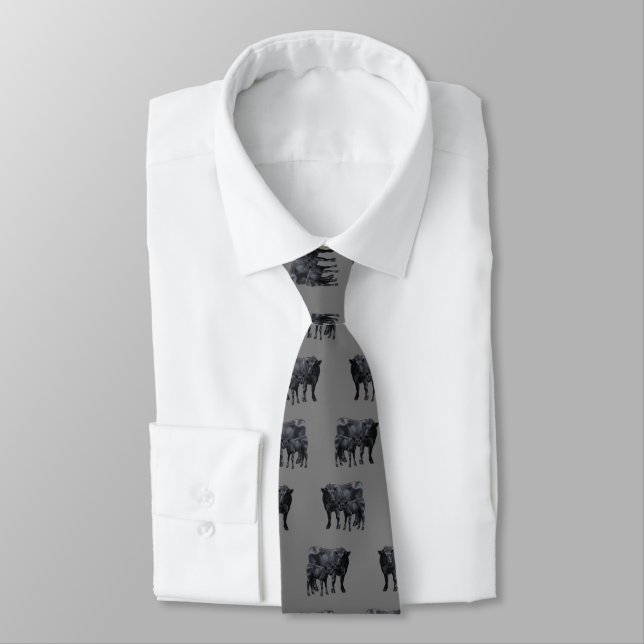 Black Angus Cow & Cute Calf Tie (Tied)